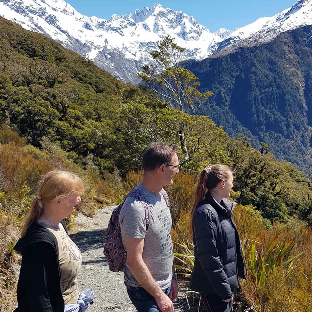 View of the snowy peaks on a guided Routeburn day walk with Fiordland Walks